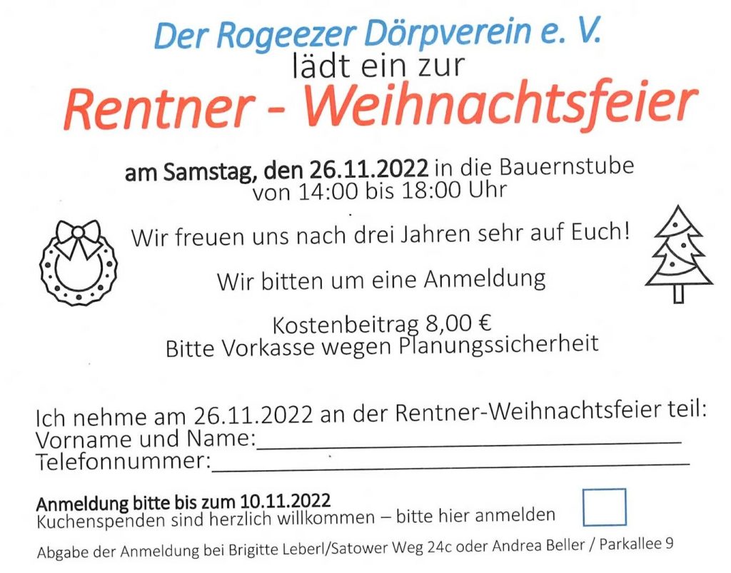 Weihnachtsfeier Rentner 2022